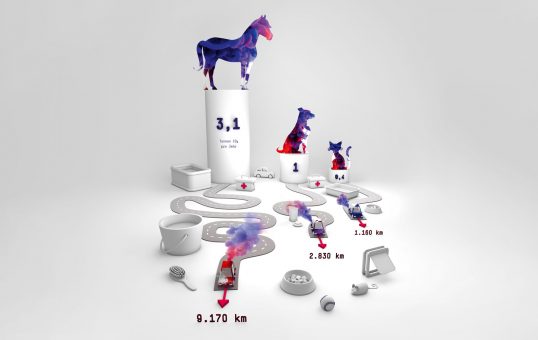 Fraunhofer-Magazin weiter.vorn / Infografik CO2-Bilanz der Haustiere Pferd, Hund und Katze / Infografik: Daniela Leitner