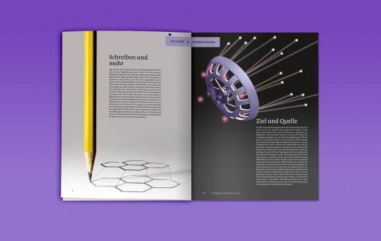 5232 Das Magazin des Paul Scherrer Instituts (PSI) / Design Infografik Alltag & Forschung: Graphit & Teilchenbeschleuniger, Daniela Leitner