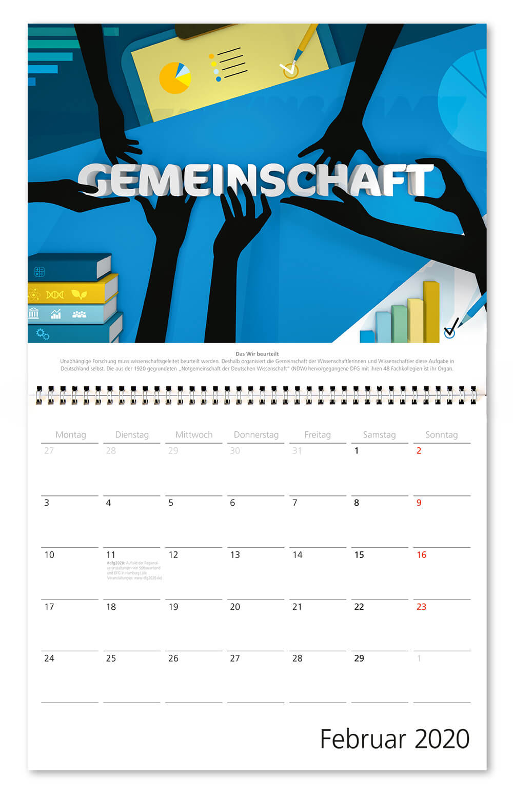 100 Jahre Deutsche Forschungsgemeinschaft / DFG / Wandkalender 2020 / Februar: Gemeinschaft / Design: Daniela Leitner