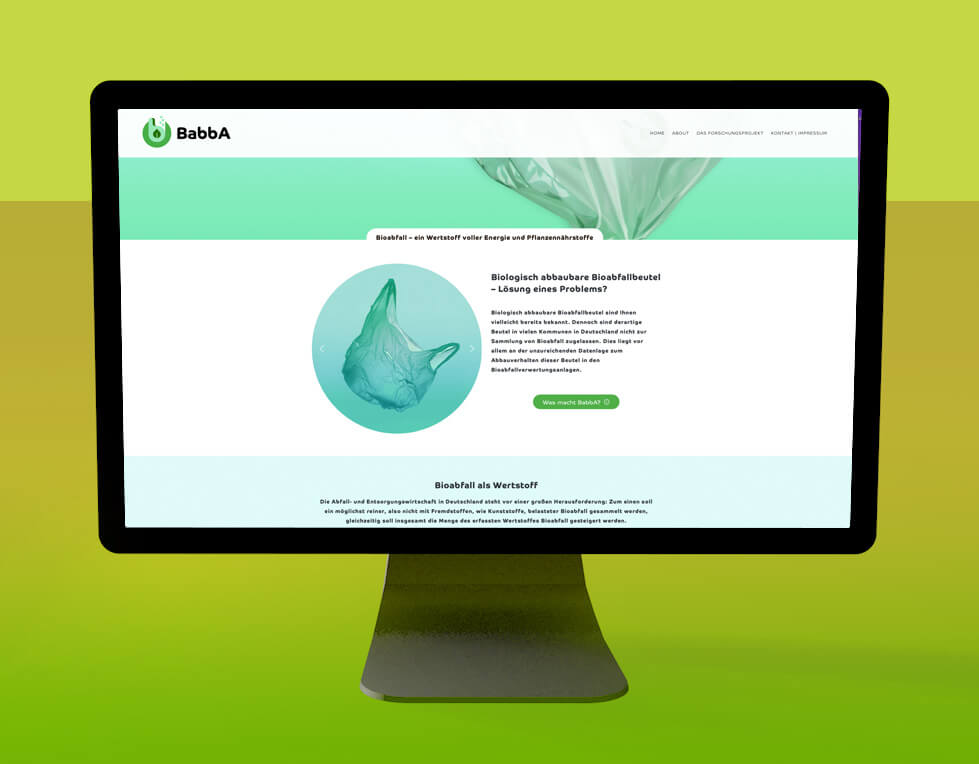Webdesign Projekt Babba — biologisch abbaubare Beutel in der Bioabfallverwertung | Design Daniela Leitner